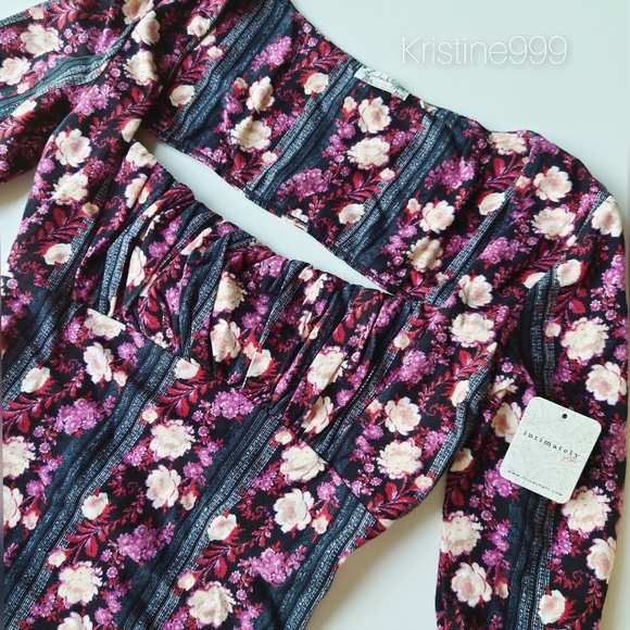 Free People Center Stage Open Back Printed Bodysuit in Black Purple Cream Floral - Picture 4 of 8